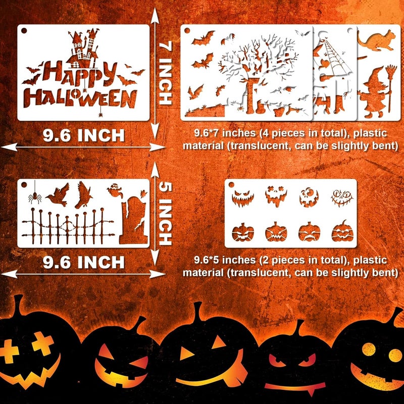 YKW Halloween Stencils 6 Pack Large, 9.6x7 9.6x5 Inch Reusable Spooky Templates for Painting Wood Signs Fabric Trick Treat Decorations - Image 2